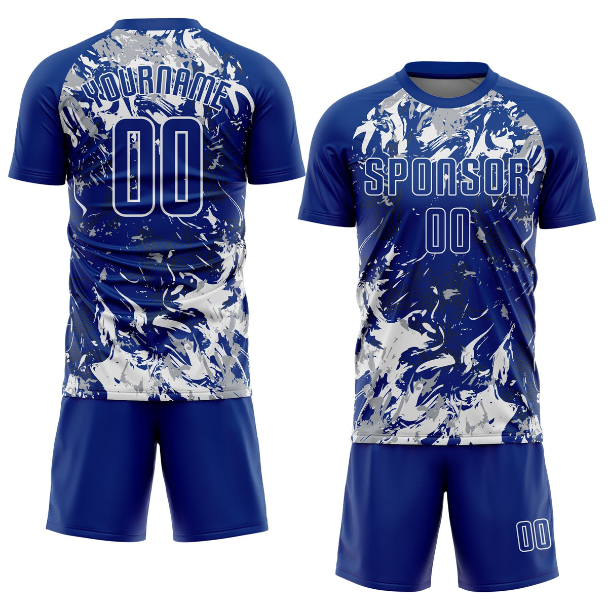 Custom Royal Gray-White Fluid Art Splash Sublimation Soccer Uniform Jersey Limited