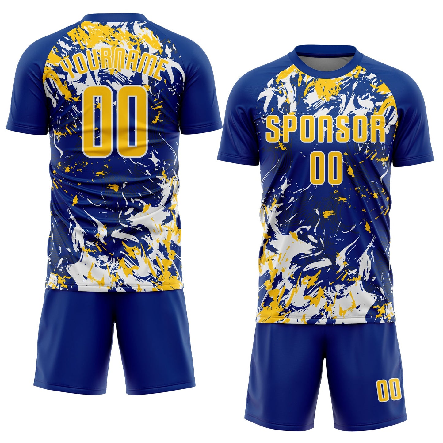 Custom Royal Yellow-White Fluid Art Splash Sublimation Soccer Uniform Jersey Limited