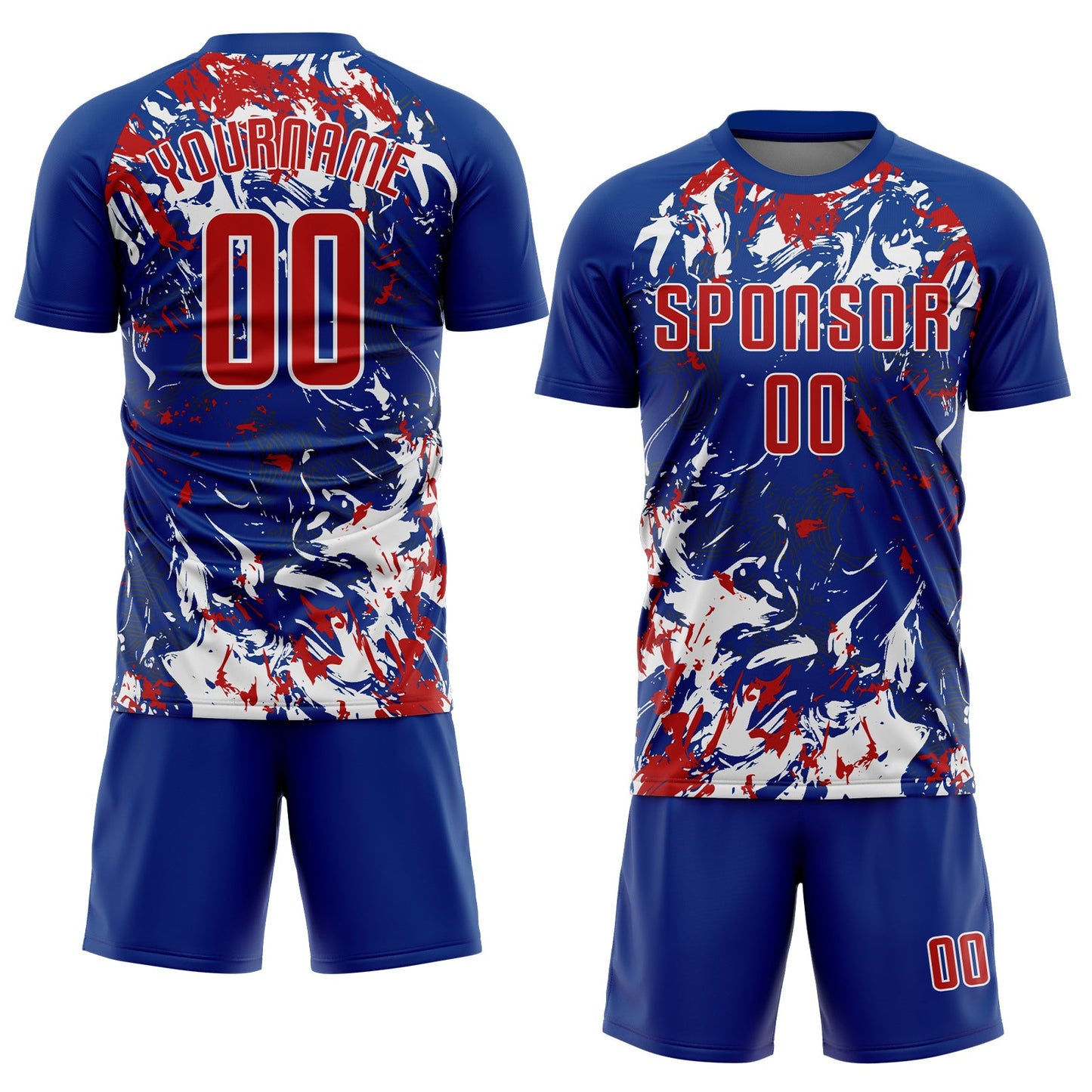 Custom Royal Red-White Fluid Art Splash Sublimation Soccer Uniform Jersey Limited