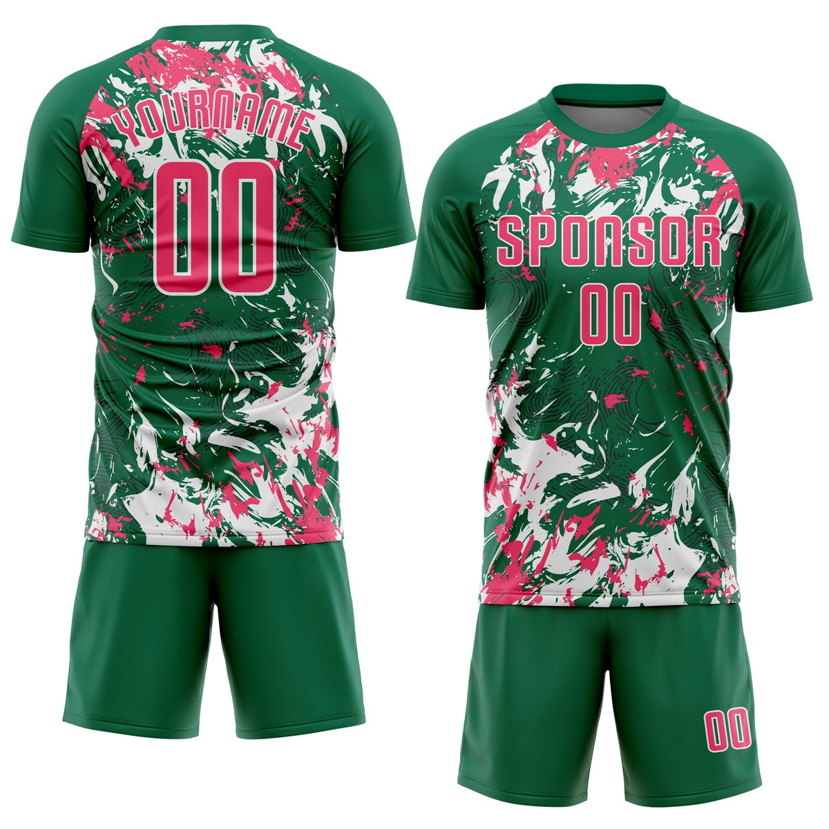Custom Kelly Green Neon Pink-White Fluid Art Splash Sublimation Soccer Uniform Jersey Limited