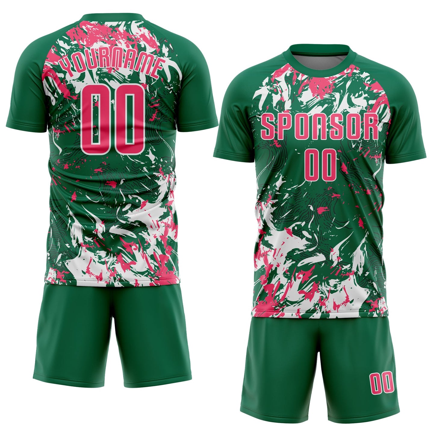 Custom Kelly Green Neon Pink-White Fluid Art Splash Sublimation Soccer Uniform Jersey Limited