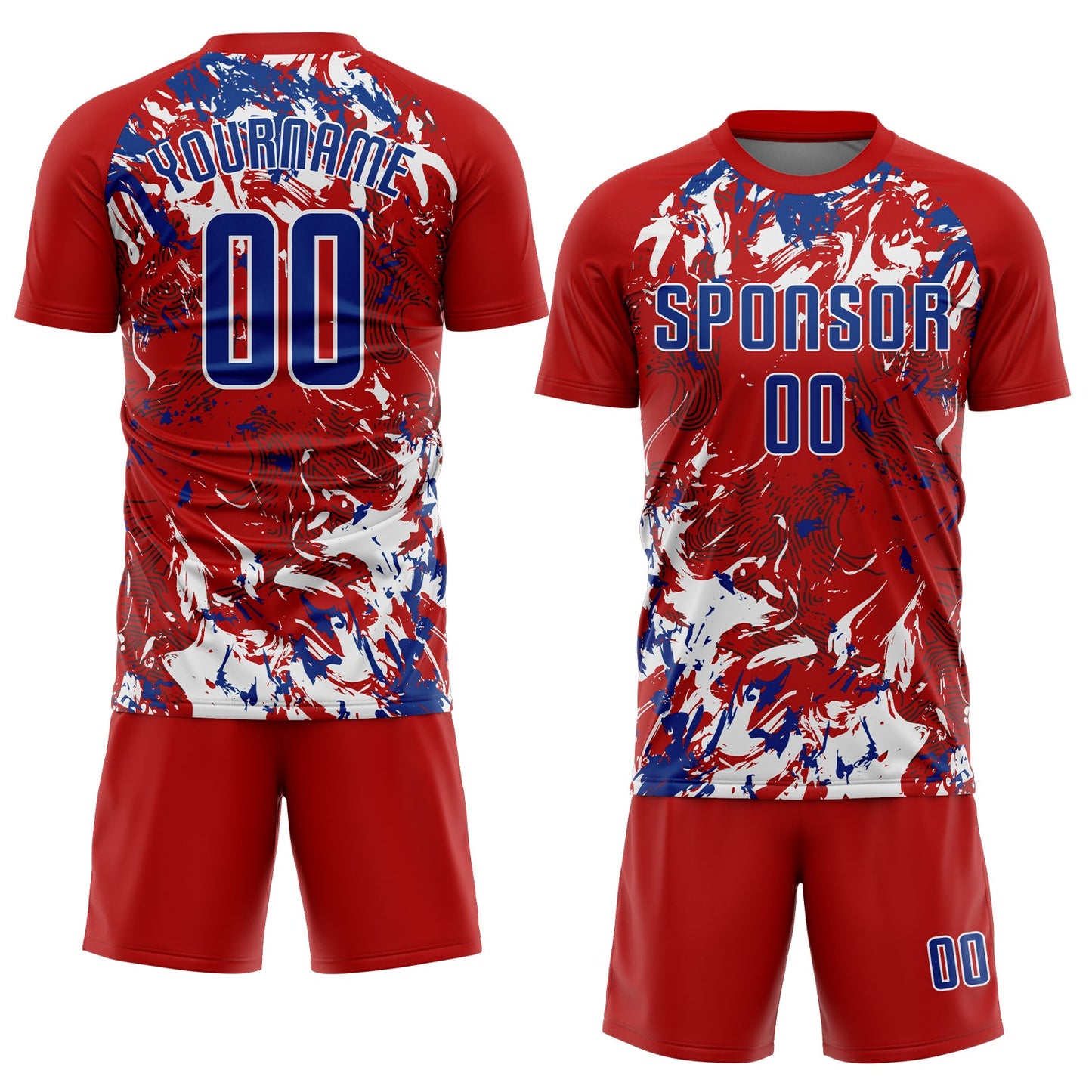 Custom Red Royal-White Fluid Art Splash Sublimation Soccer Uniform Jersey Limited