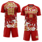 Custom Red Old Gold-White Fluid Art Splash Sublimation Soccer Uniform Jersey Limited