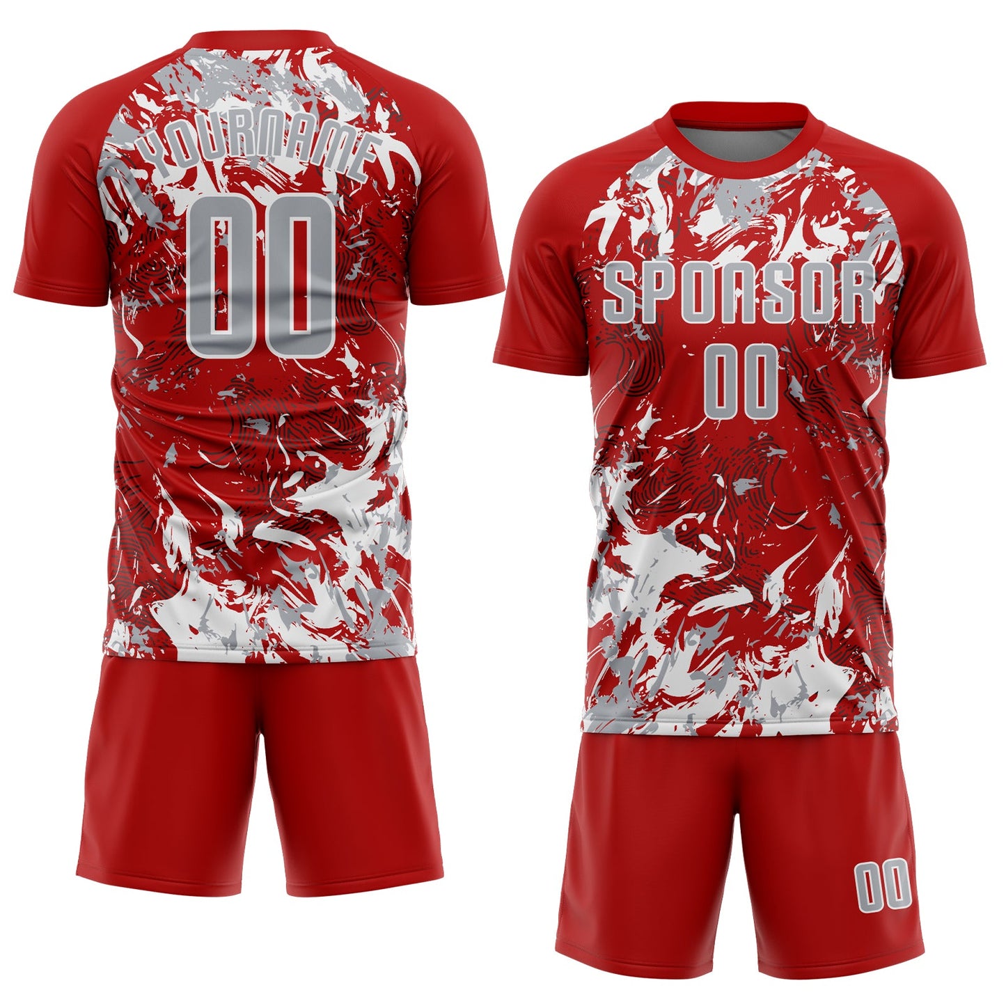 Custom Red Gray-White Fluid Art Splash Sublimation Soccer Uniform Jersey Limited