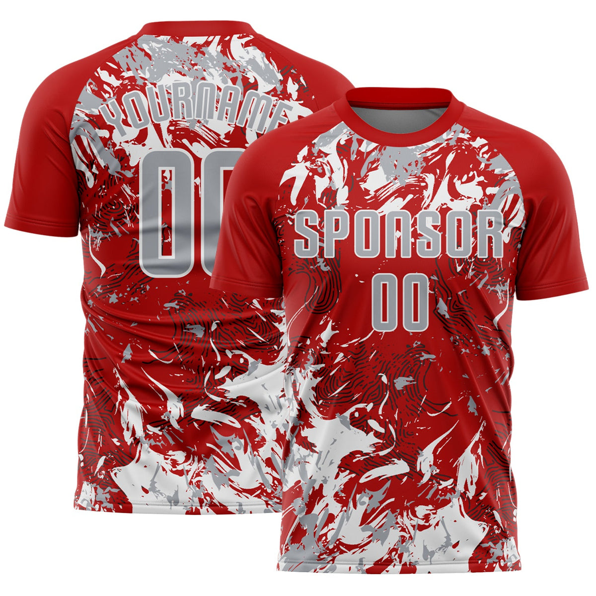 Custom Red Gray-White Fluid Art Splash Sublimation Soccer Uniform Jersey