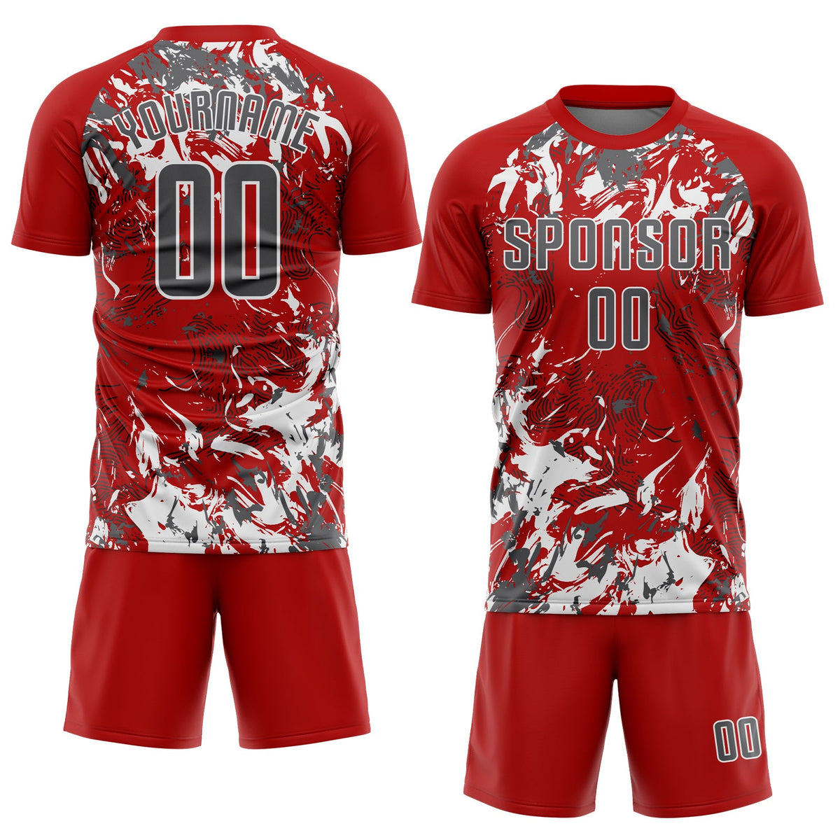 Custom Red Steel Gray-White Fluid Art Splash Sublimation Soccer Uniform Jersey Limited