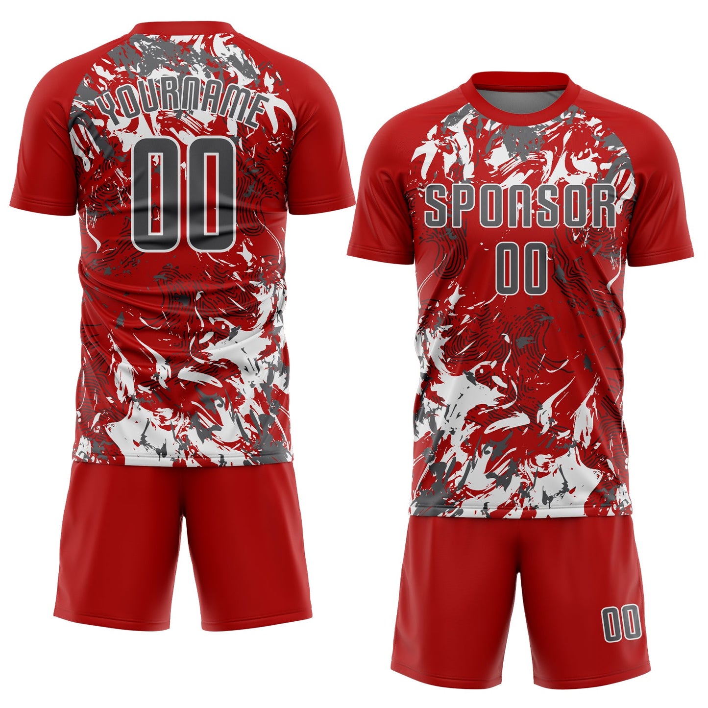 Custom Red Steel Gray-White Fluid Art Splash Sublimation Soccer Uniform Jersey Limited