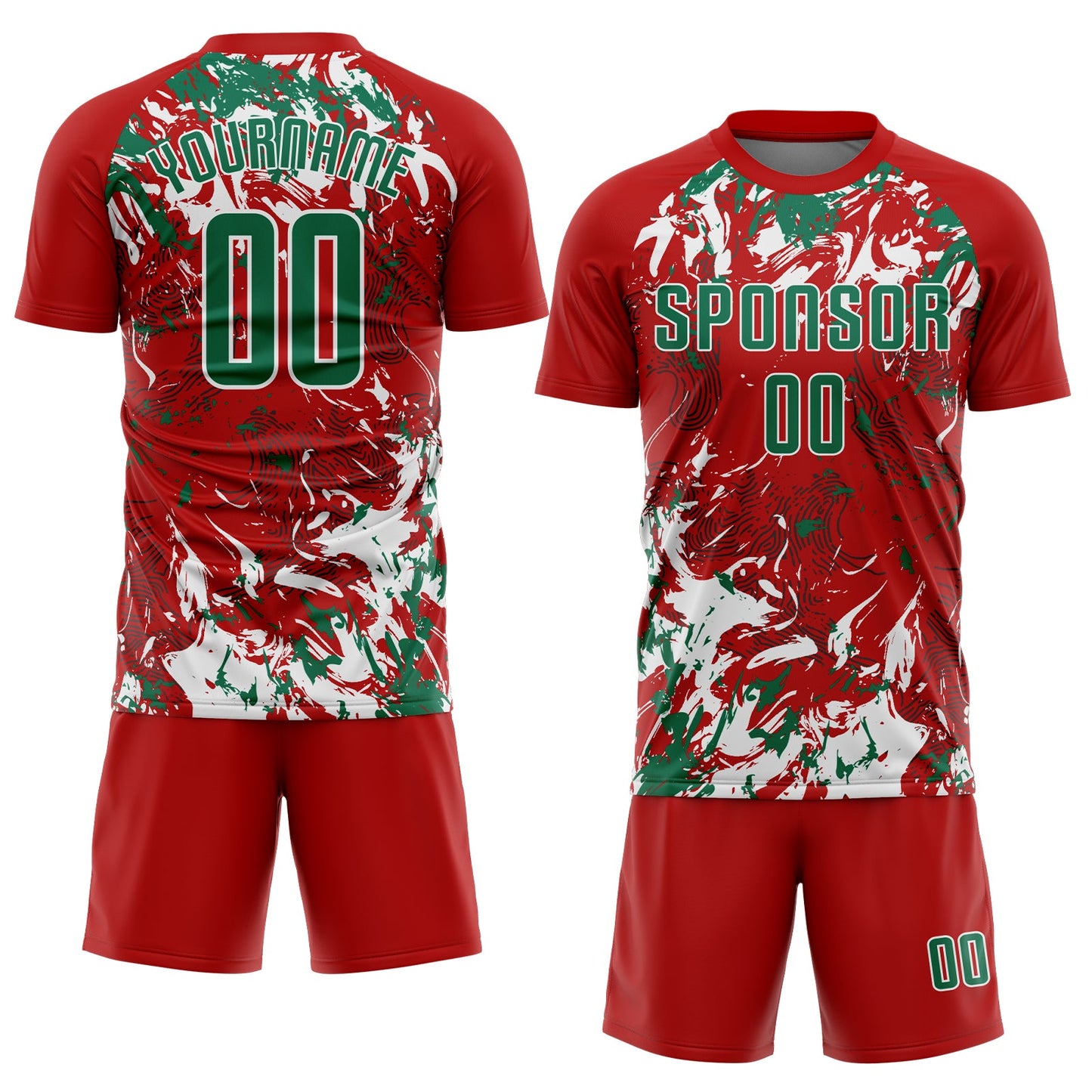 Custom Red Kelly Green-White Fluid Art Splash Sublimation Soccer Uniform Jersey Limited