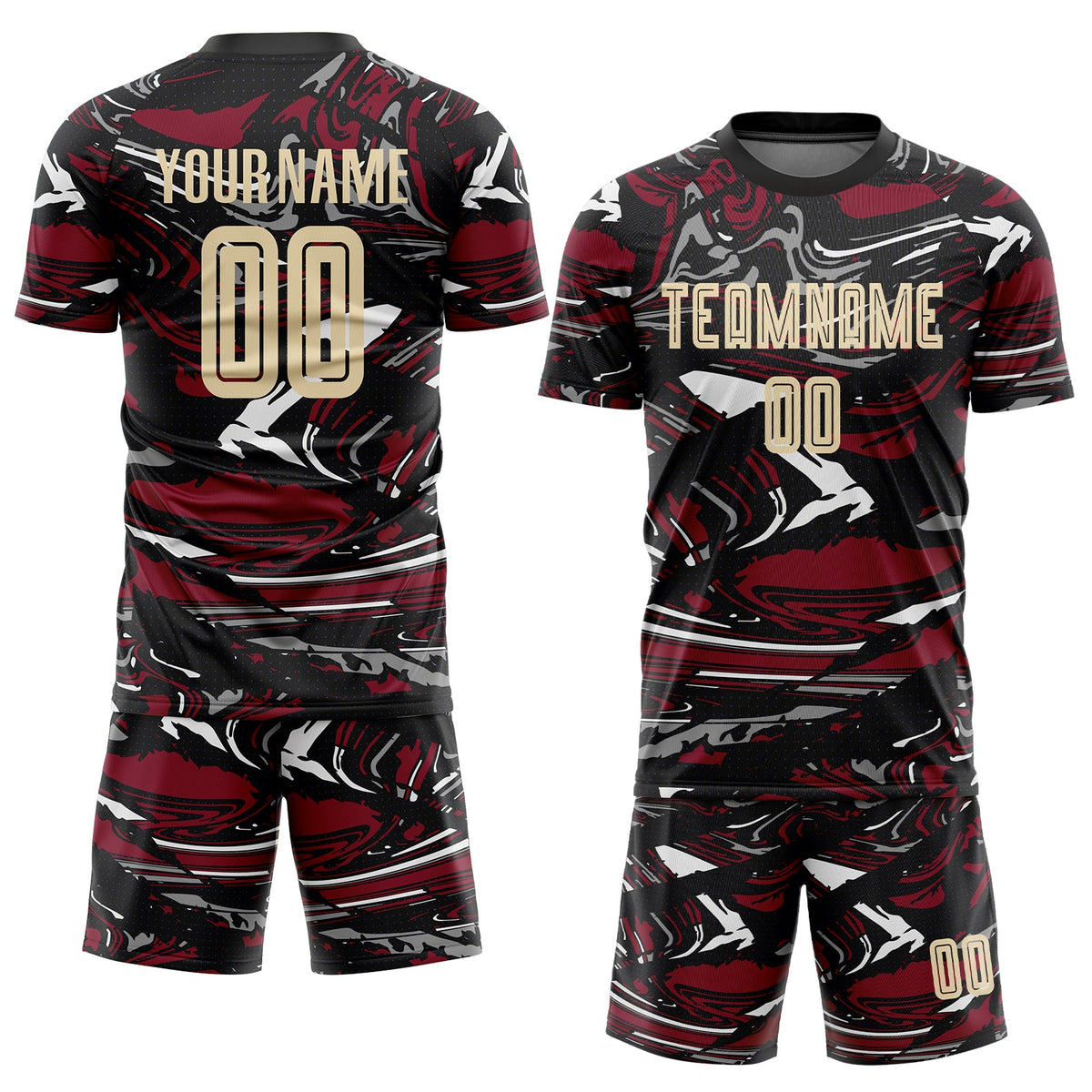 Custom Figure Cream Black-Crimson Fluid Art Splash Sublimation Soccer Uniform Jersey Limited