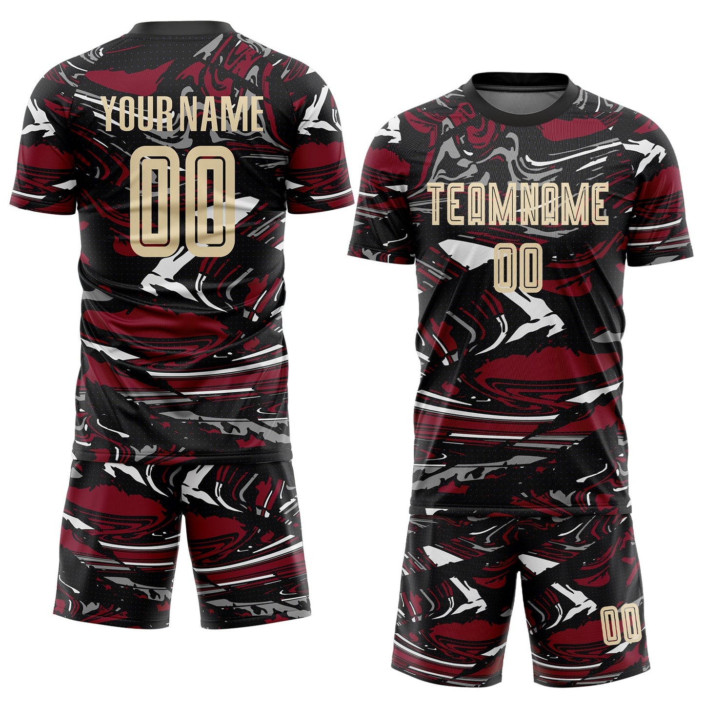Custom Figure Cream Black-Crimson Fluid Art Splash Sublimation Soccer Uniform Jersey Limited