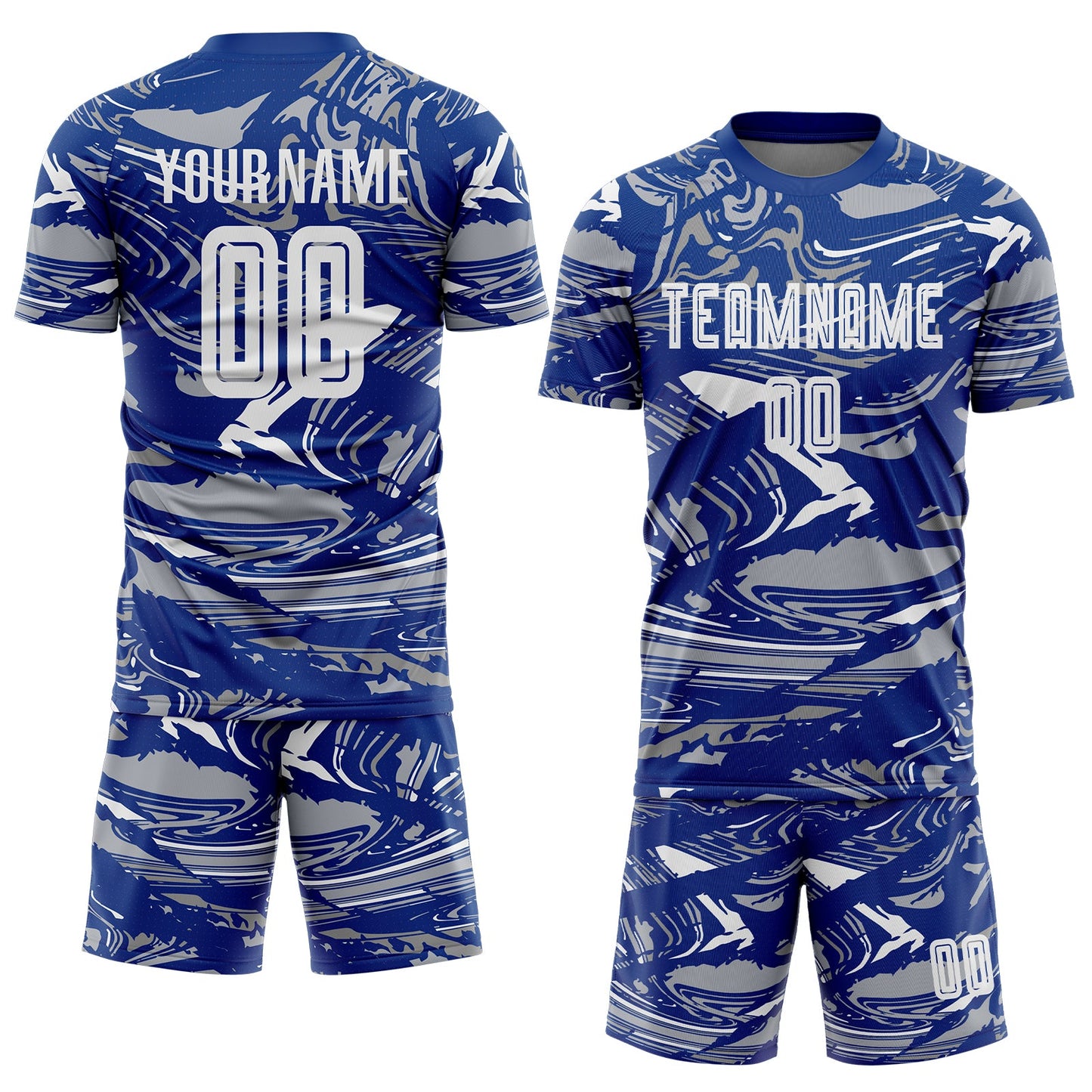 Custom Figure White Royal-Gray Fluid Art Splash Sublimation Soccer Uniform Jersey Limited
