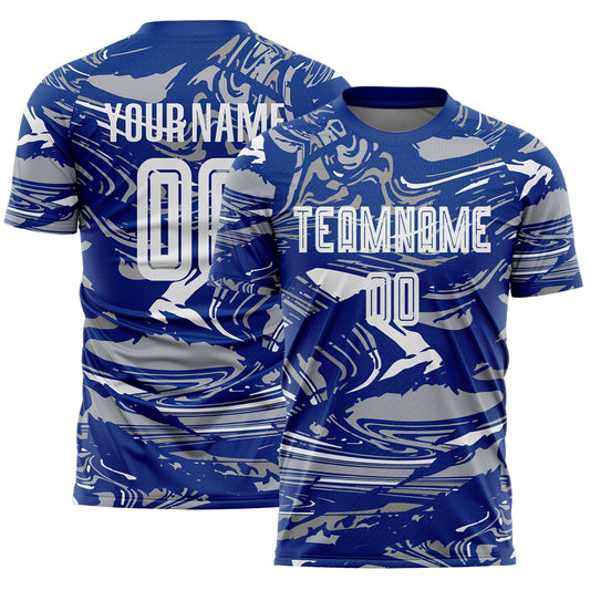 Custom Figure White Royal-Gray Fluid Art Splash Sublimation Soccer Uniform Jersey