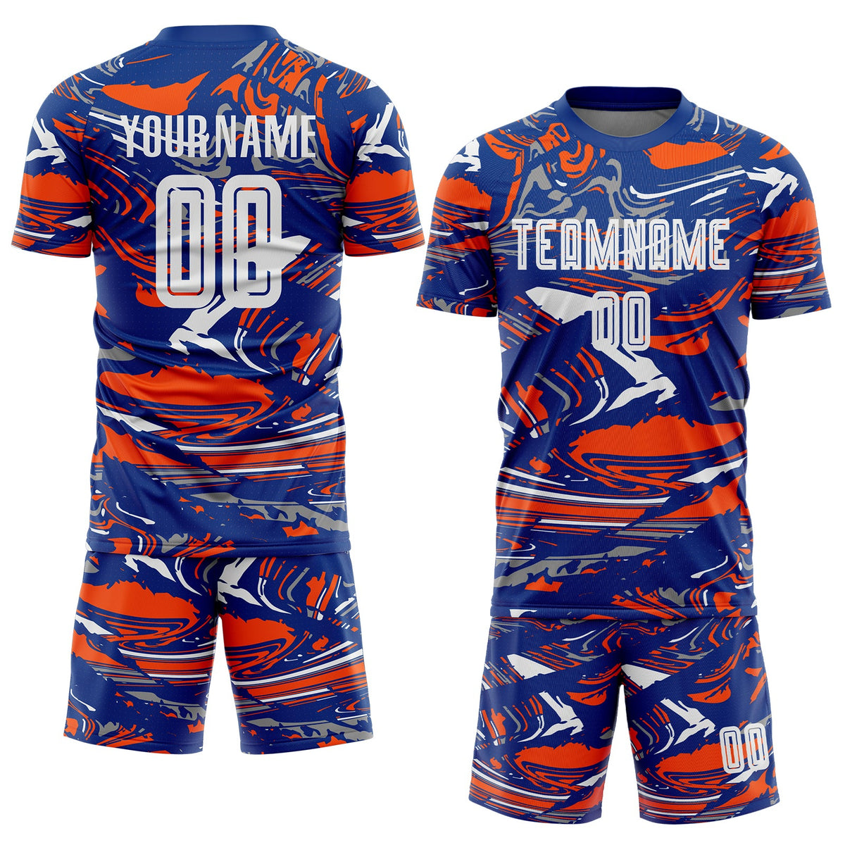 Custom Figure White Royal-Orange Fluid Art Splash Sublimation Soccer Uniform Jersey Limited