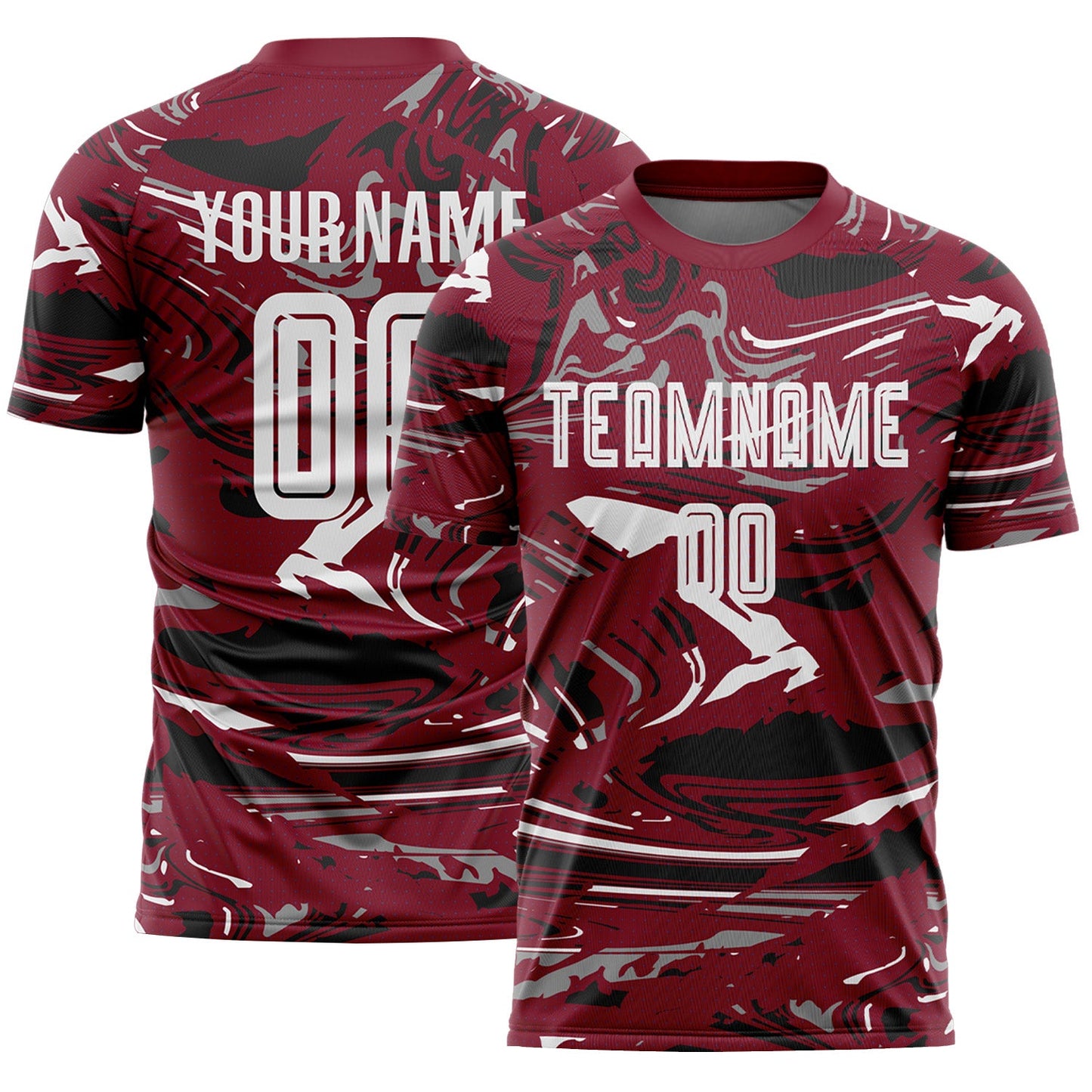 Custom Figure White Crimson-Black Fluid Art Splash Sublimation Soccer Uniform Jersey