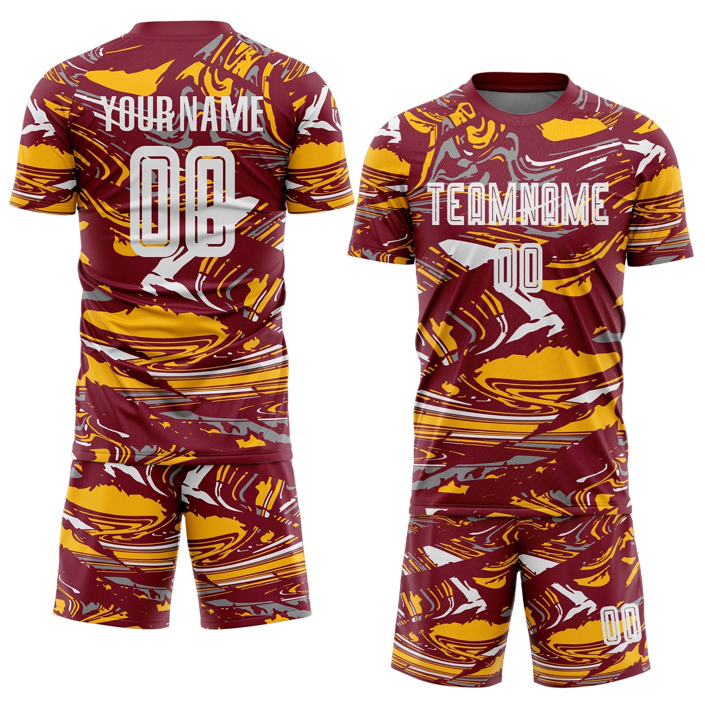 Custom Figure White Crimson-Gold Fluid Art Splash Sublimation Soccer Uniform Jersey Limited