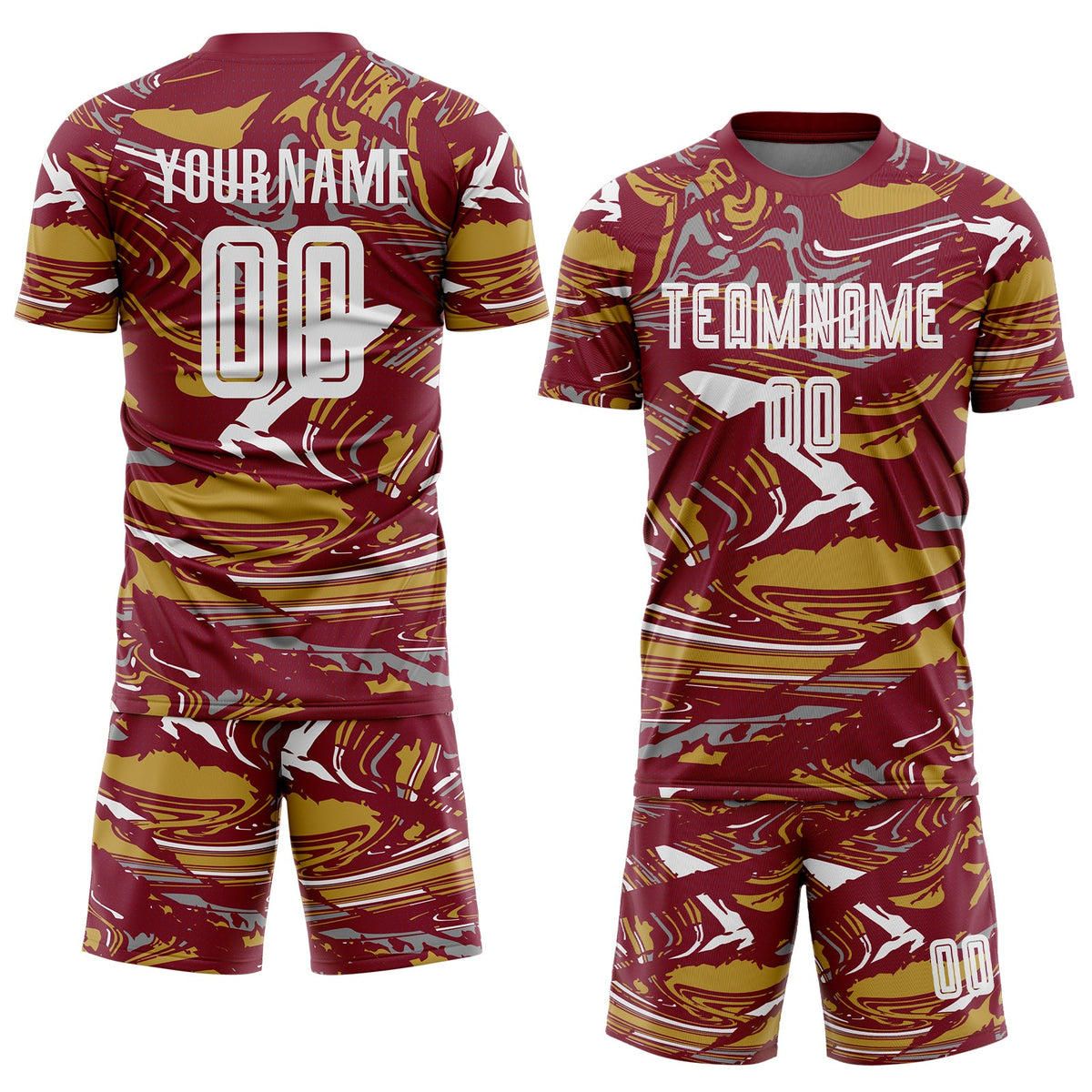 Custom Figure White Crimson-Old Gold Fluid Art Splash Sublimation Soccer Uniform Jersey Limited