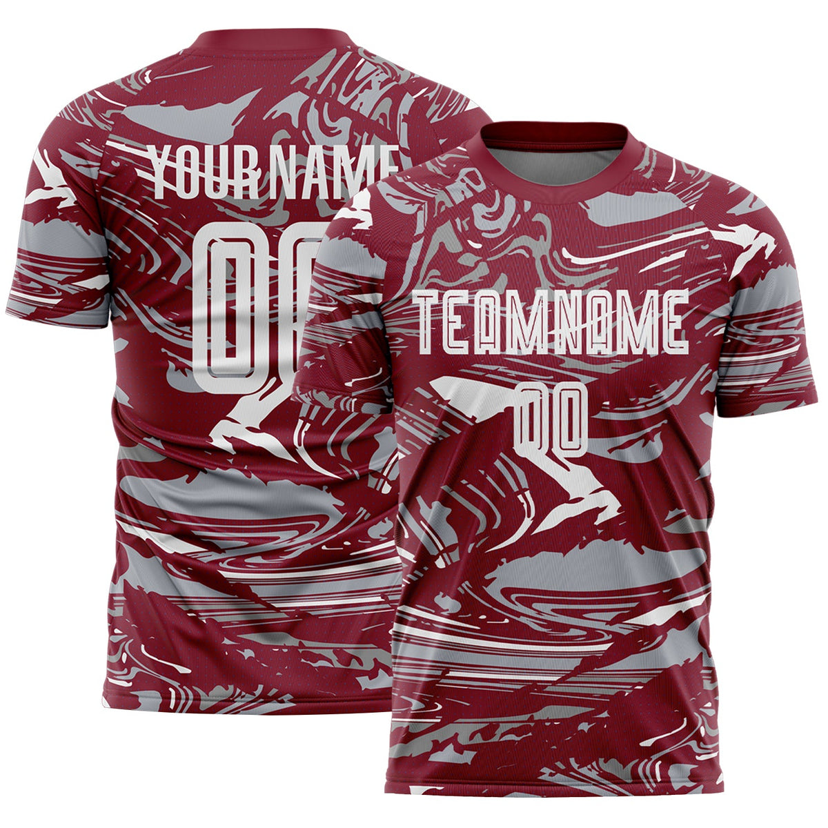 Custom Figure White Crimson-Gray Fluid Art Splash Sublimation Soccer Uniform Jersey