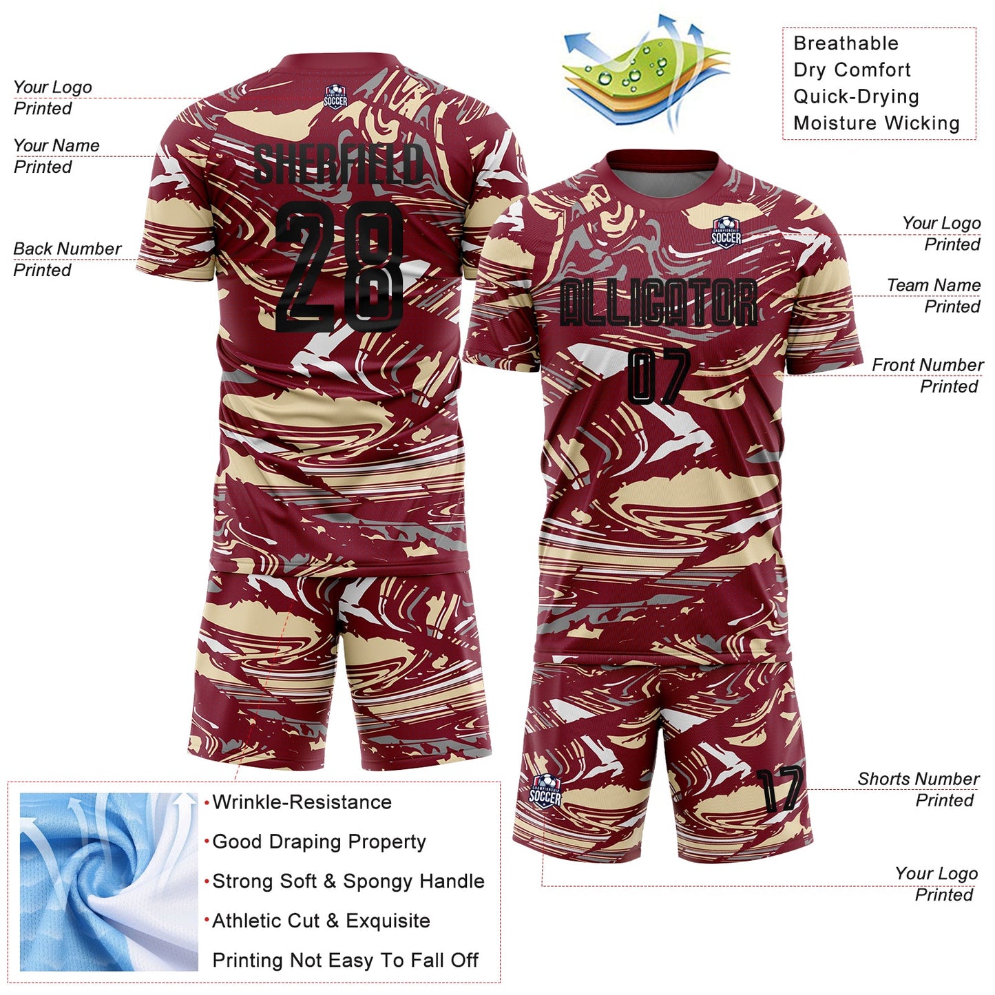 Custom Figure Black Crimson-Cream Fluid Art Splash Sublimation Soccer Uniform Jersey Limited
