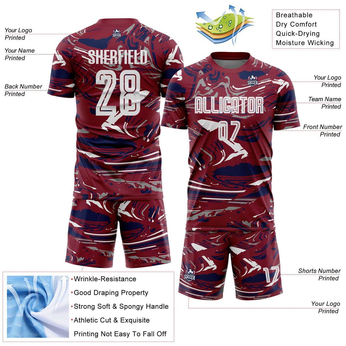 Custom Figure White Crimson-Navy Fluid Art Splash Sublimation Soccer Uniform Jersey Limited