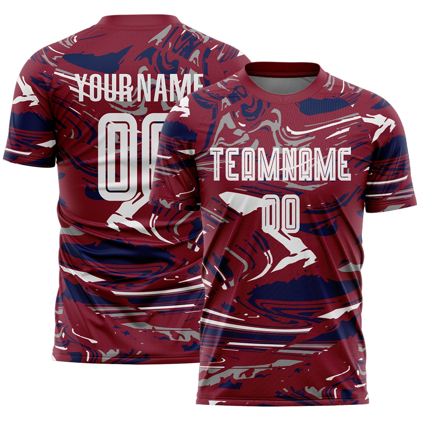 Custom Figure White Crimson-Navy Fluid Art Splash Sublimation Soccer Uniform Jersey