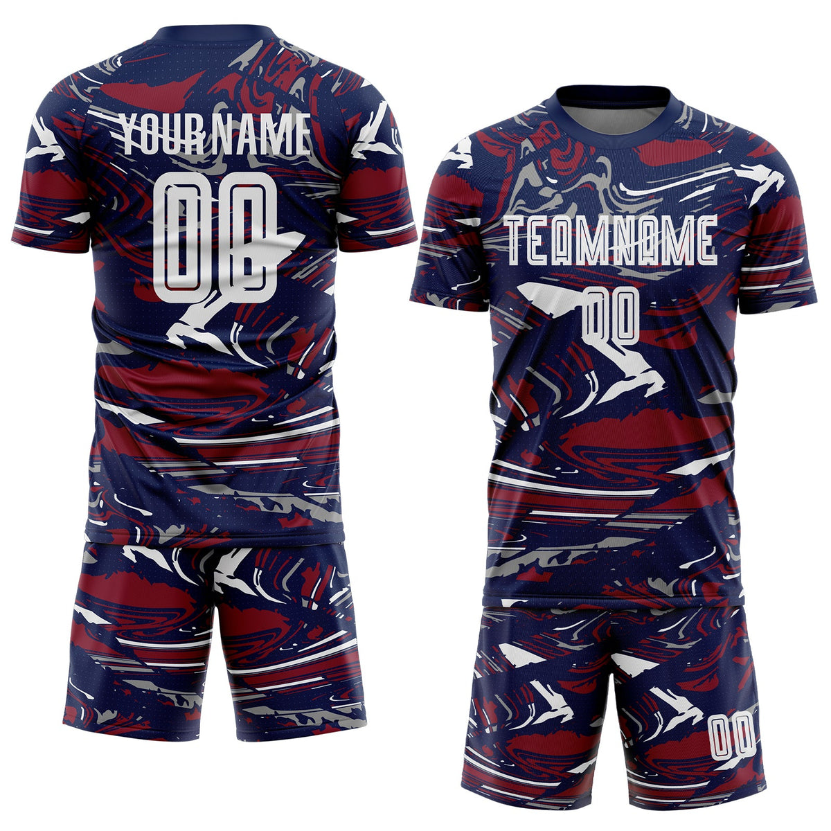 Custom Figure White Navy-Crimson Fluid Art Splash Sublimation Soccer Uniform Jersey Limited