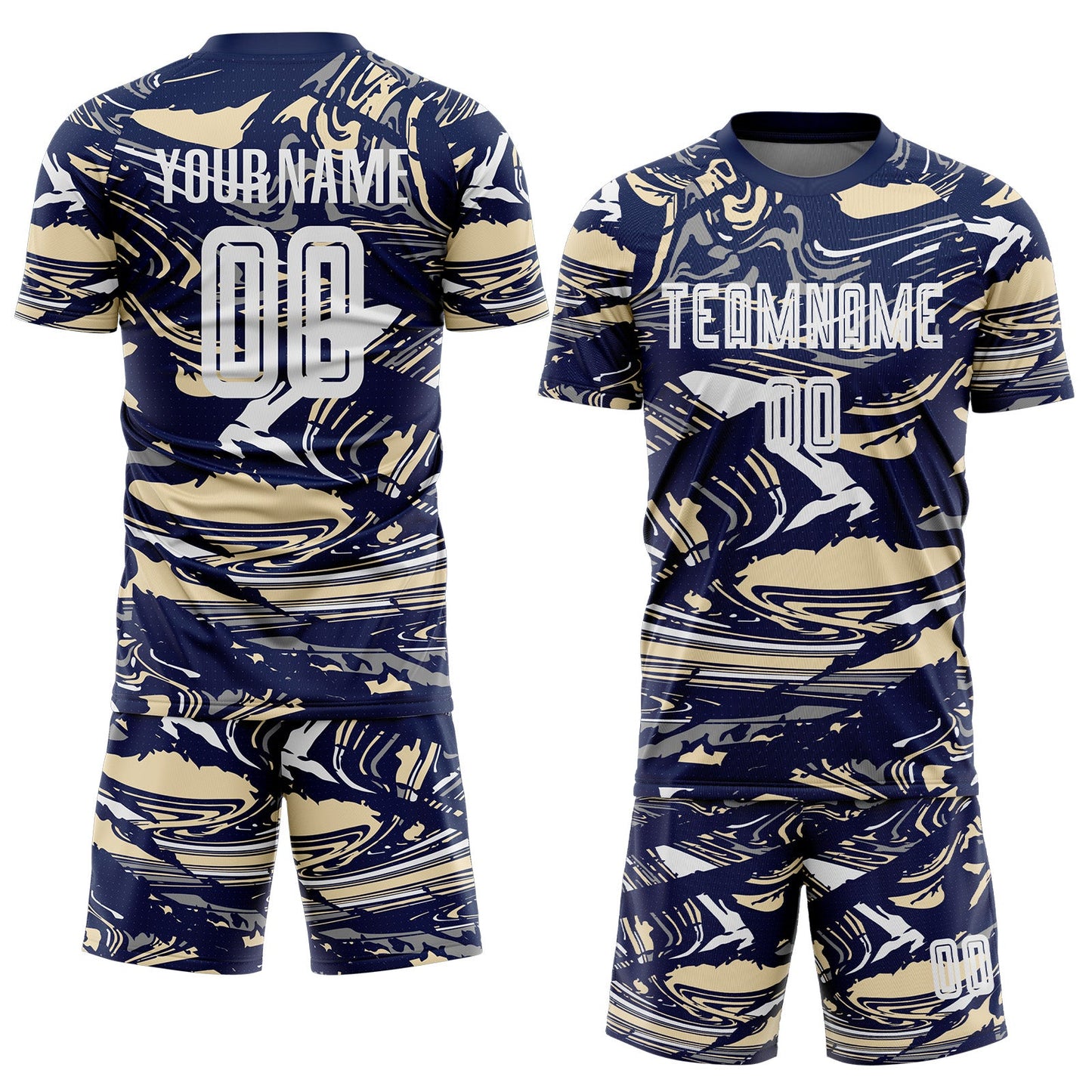 Custom Figure White Navy-Cream Fluid Art Splash Sublimation Soccer Uniform Jersey Limited