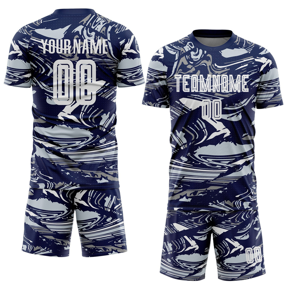 Custom Figure White Navy-Silver Fluid Art Splash Sublimation Soccer Uniform Jersey Limited
