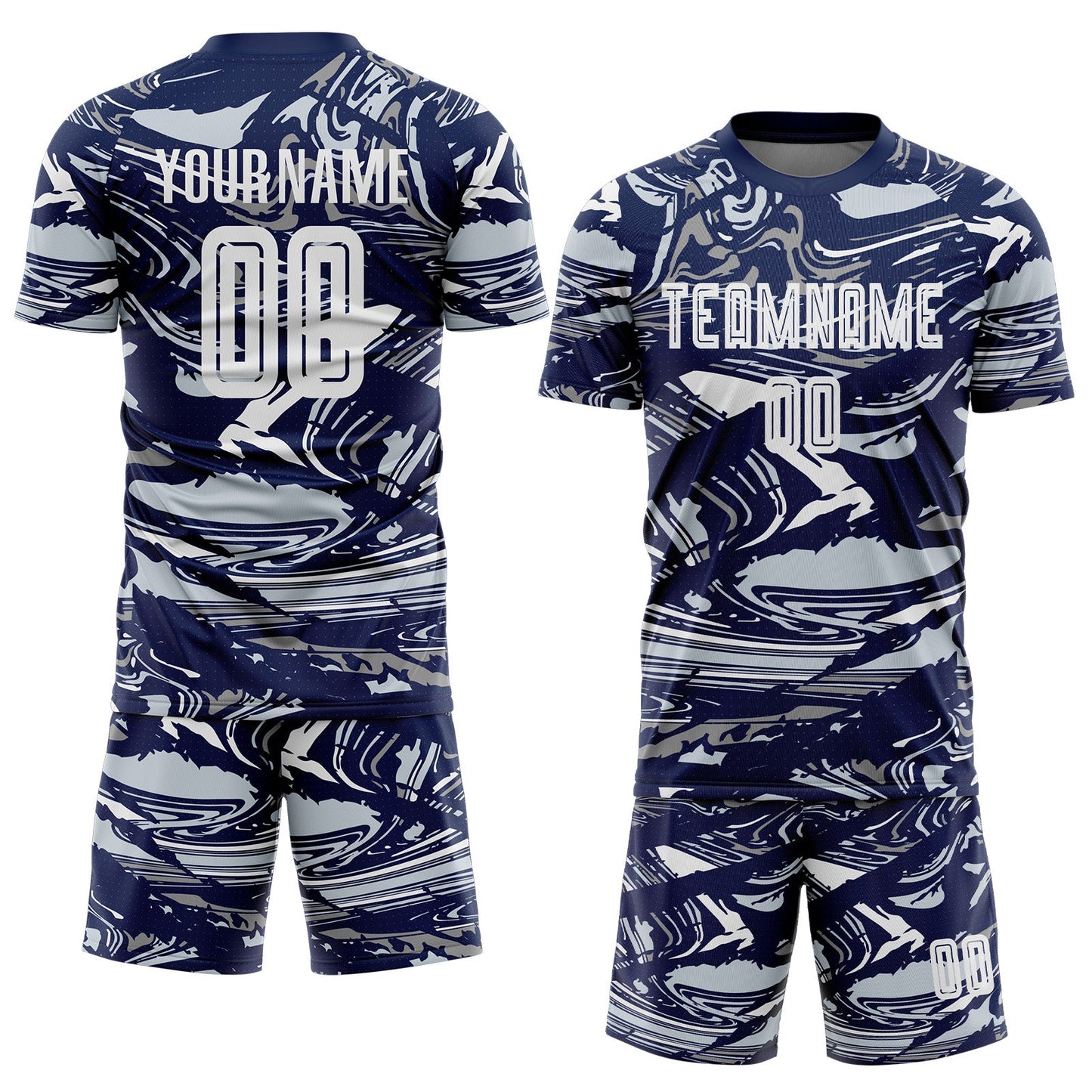 Custom Figure White Navy-Silver Fluid Art Splash Sublimation Soccer Uniform Jersey Limited