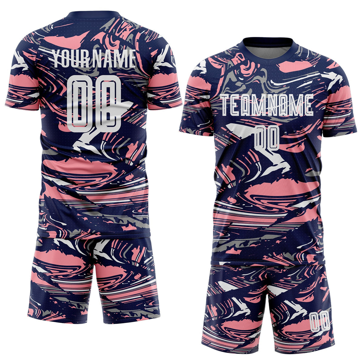Custom Figure White Navy-Medium Pink Fluid Art Splash Sublimation Soccer Uniform Jersey Limited