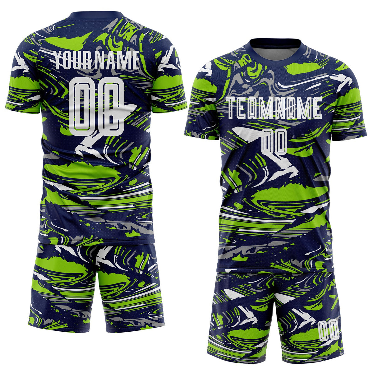 Custom Figure White Navy-Neon Green Fluid Art Splash Sublimation Soccer Uniform Jersey Limited