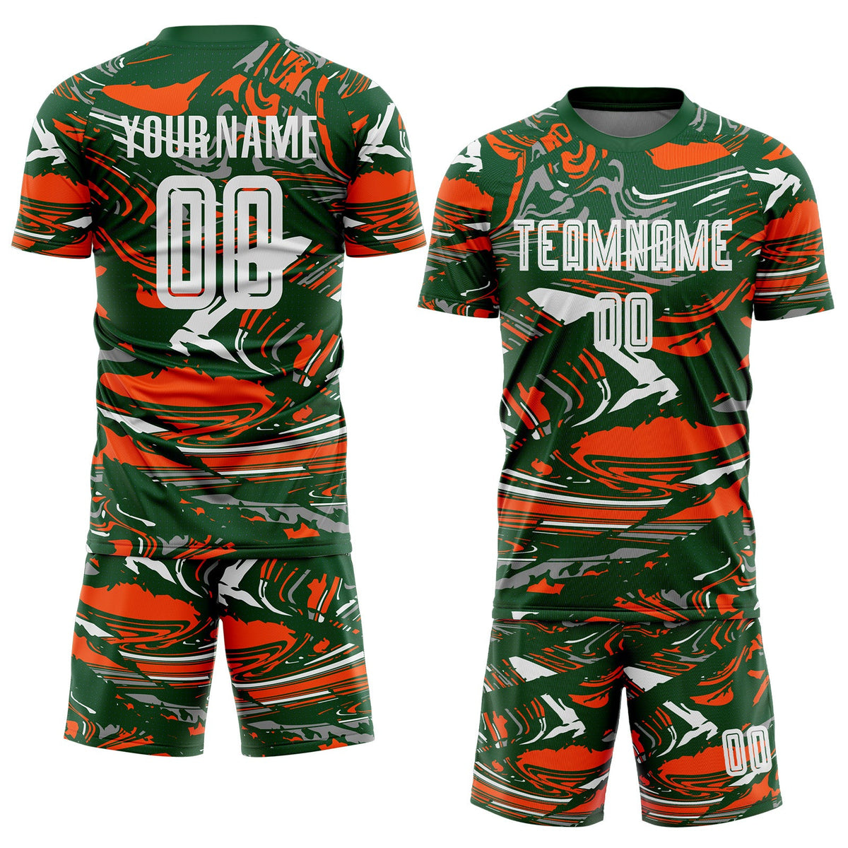 Custom Figure White Green-Orange Fluid Art Splash Sublimation Soccer Uniform Jersey Limited