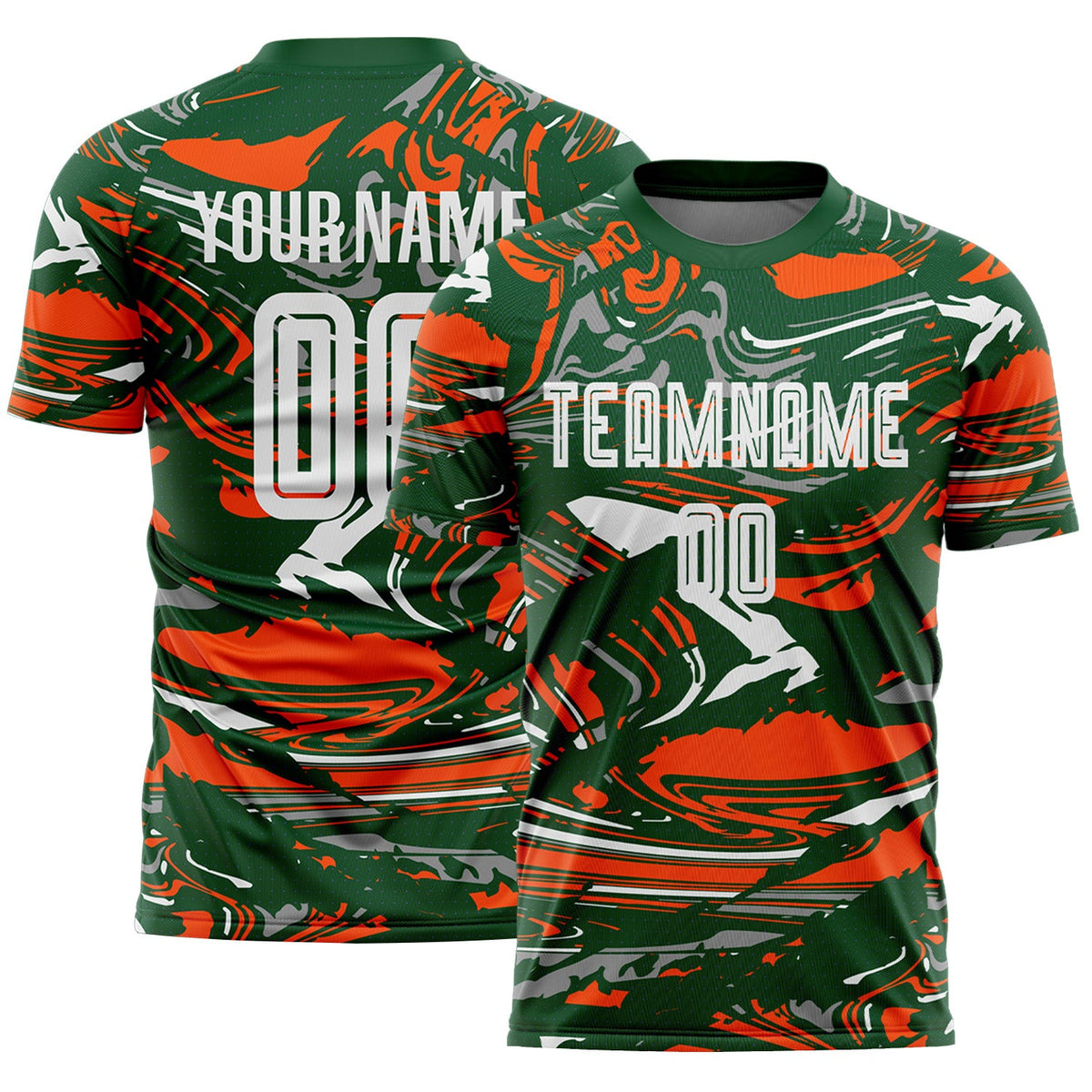 Custom Figure White Green-Orange Fluid Art Splash Sublimation Soccer Uniform Jersey