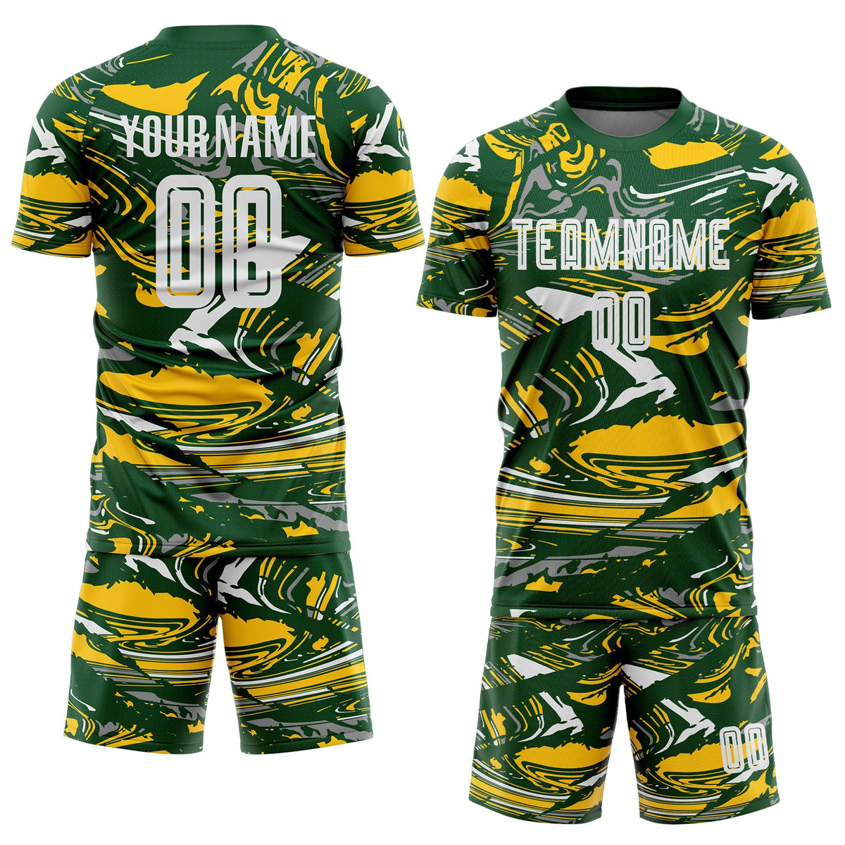 Custom Figure White Green-Yellow Fluid Art Splash Sublimation Soccer Uniform Jersey Limited