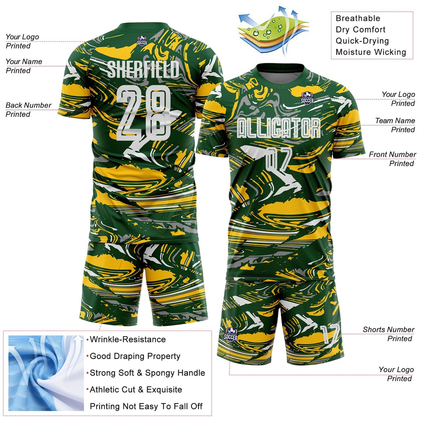 Custom Figure White Green-Yellow Fluid Art Splash Sublimation Soccer Uniform Jersey Limited
