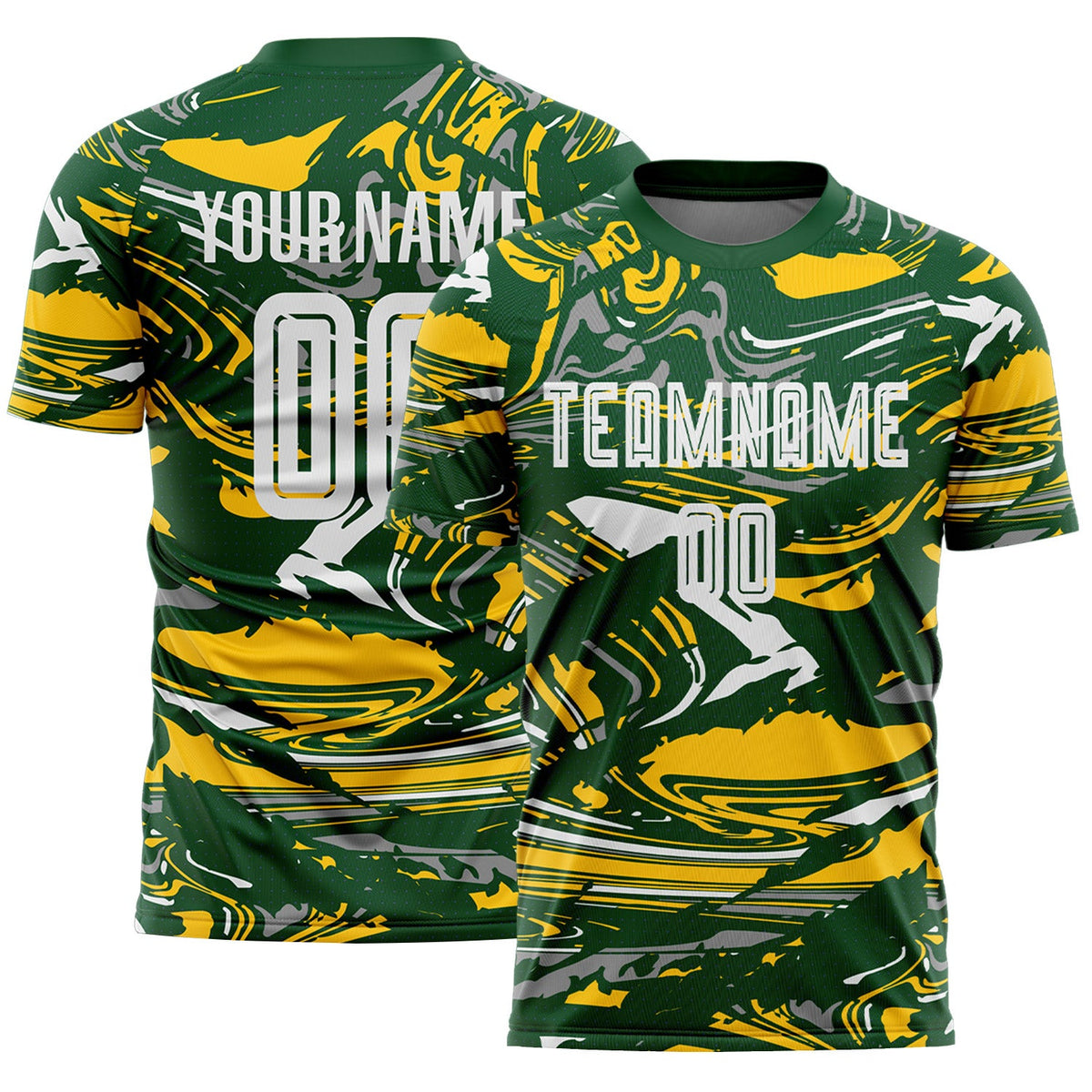 Custom Figure White Green-Yellow Fluid Art Splash Sublimation Soccer Uniform Jersey