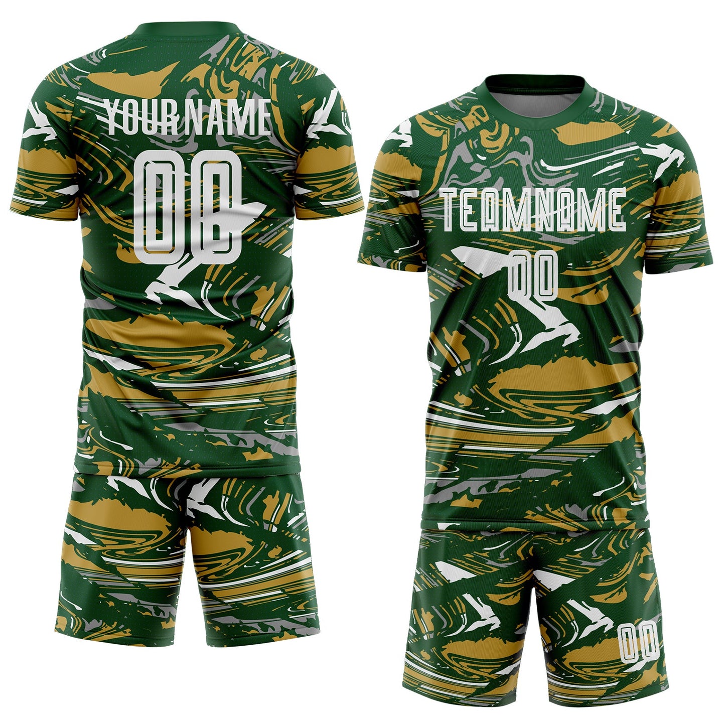 Custom Figure White Green-Old Gold Fluid Art Splash Sublimation Soccer Uniform Jersey Limited