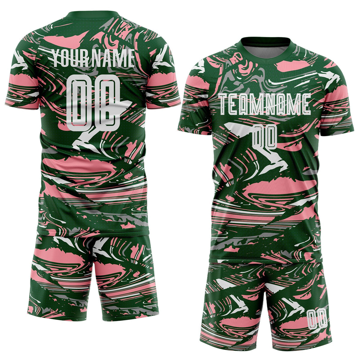 Custom Figure White Green-Medium Pink Fluid Art Splash Sublimation Soccer Uniform Jersey Limited