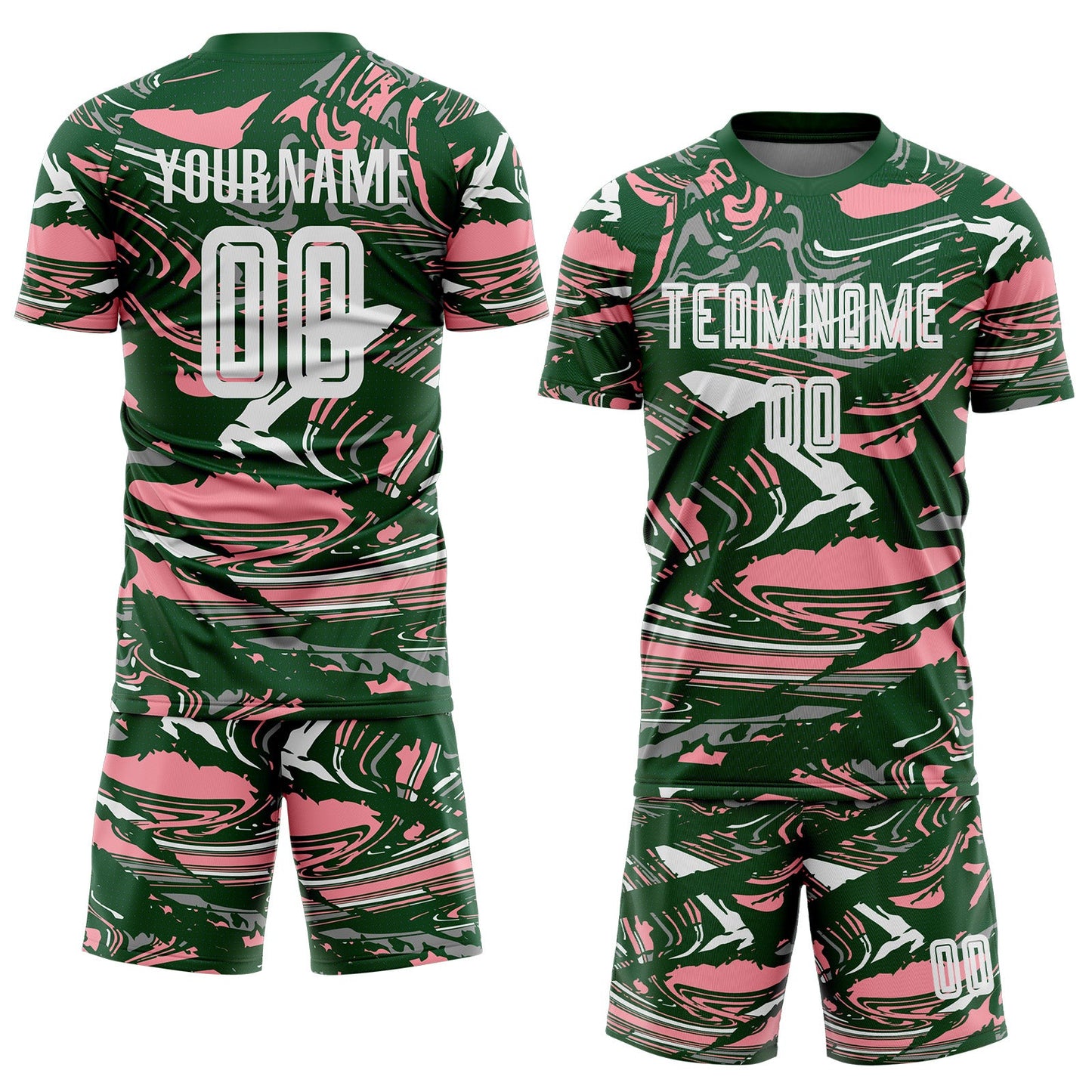 Custom Figure White Green-Medium Pink Fluid Art Splash Sublimation Soccer Uniform Jersey Limited