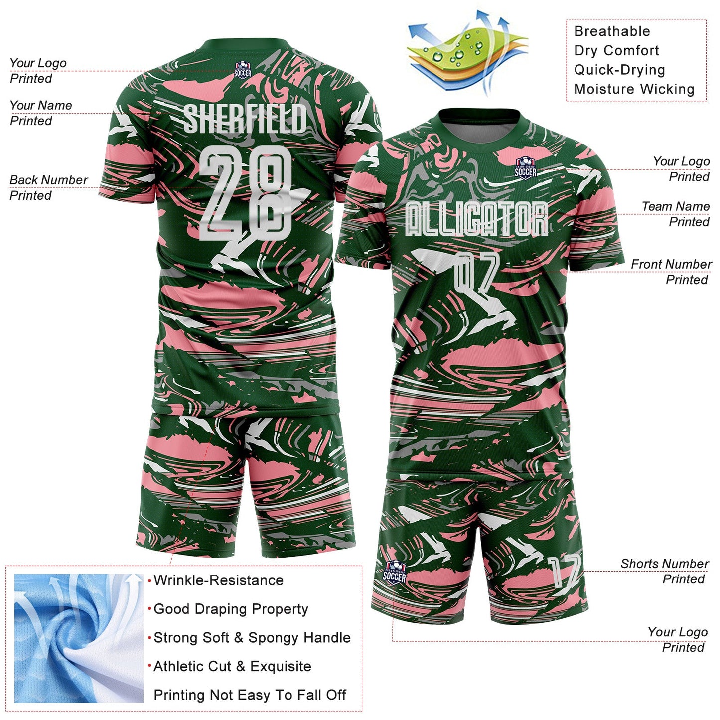 Custom Figure White Green-Medium Pink Fluid Art Splash Sublimation Soccer Uniform Jersey Limited
