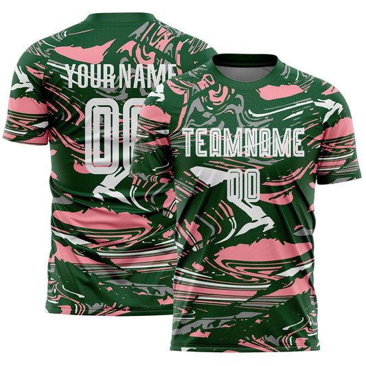 Custom Figure White Green-Medium Pink Fluid Art Splash Sublimation Soccer Uniform Jersey