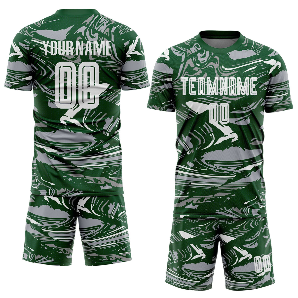 Custom Figure White Green=Gray Fluid Art Splash Sublimation Soccer Uniform Jersey Limited