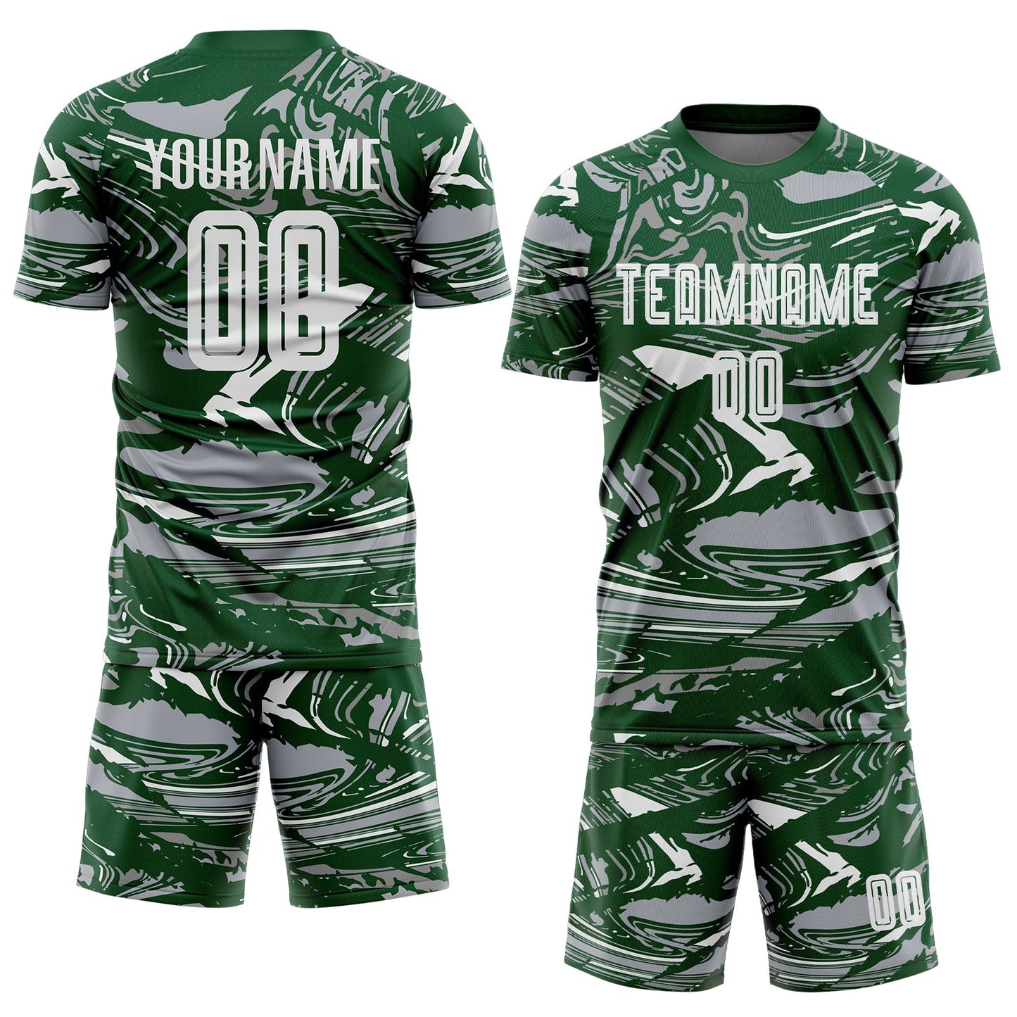 Custom Figure White Green=Gray Fluid Art Splash Sublimation Soccer Uniform Jersey Limited