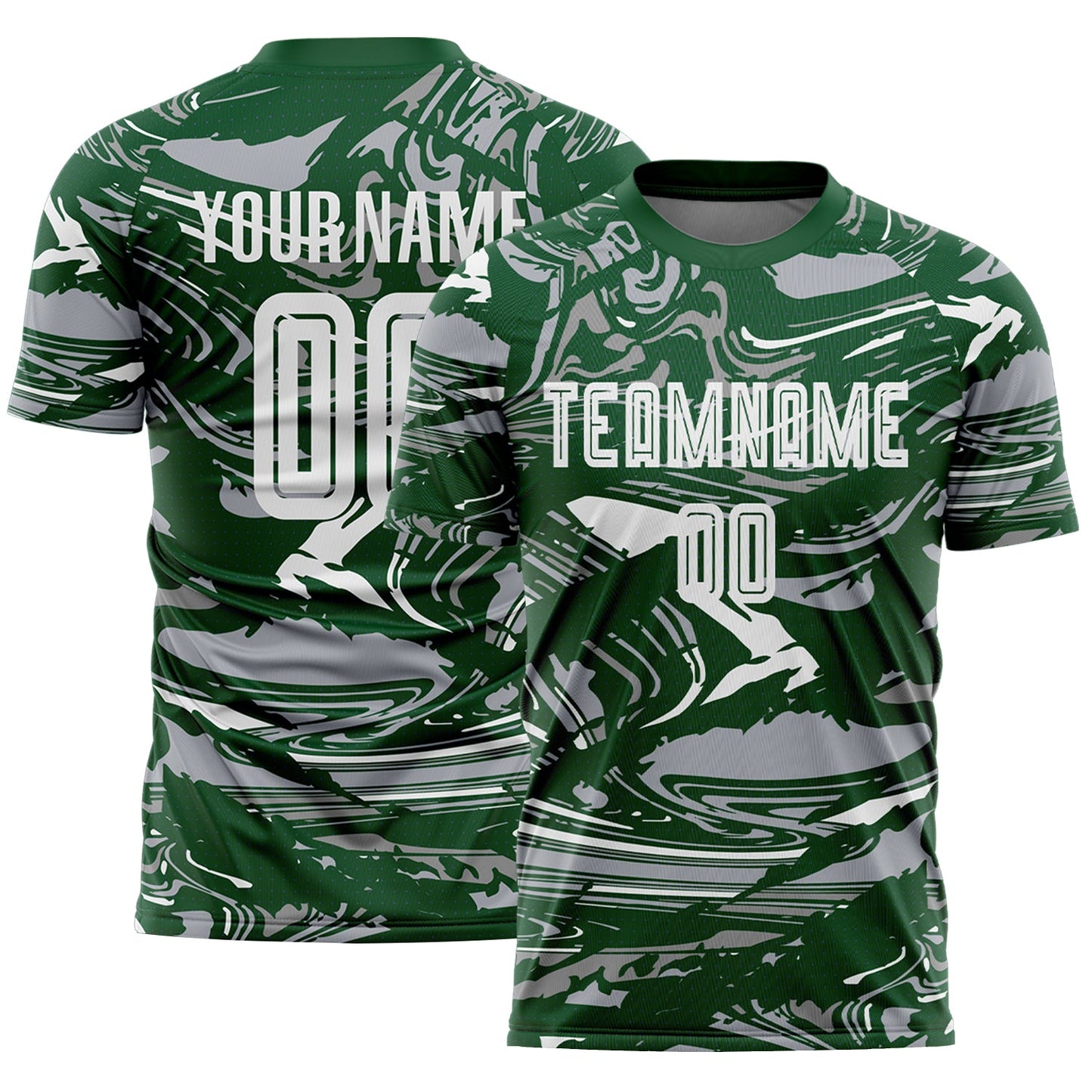 Custom Figure White Green=Gray Fluid Art Splash Sublimation Soccer Uniform Jersey