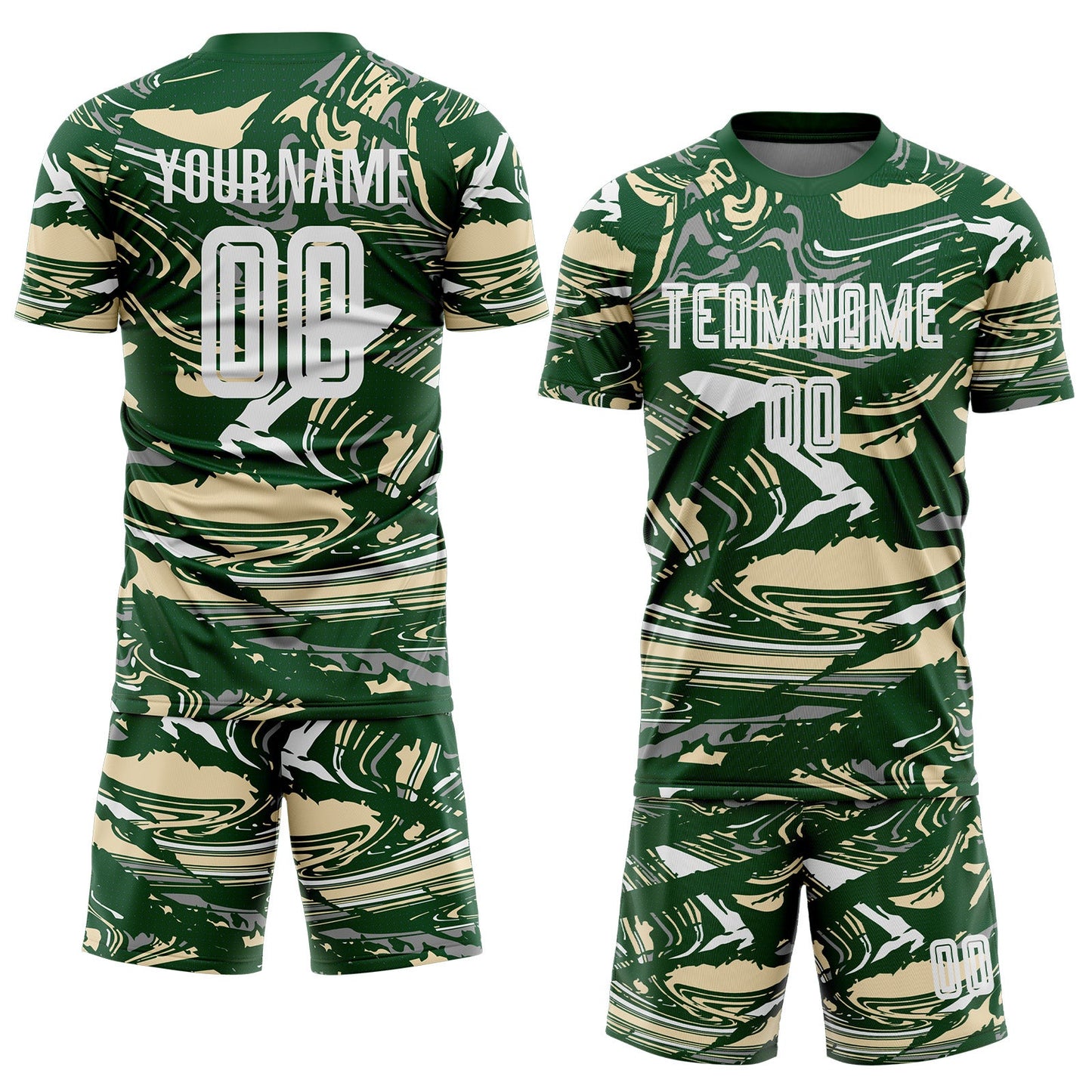 Custom Figure White Green-Cream Fluid Art Splash Sublimation Soccer Uniform Jersey Limited