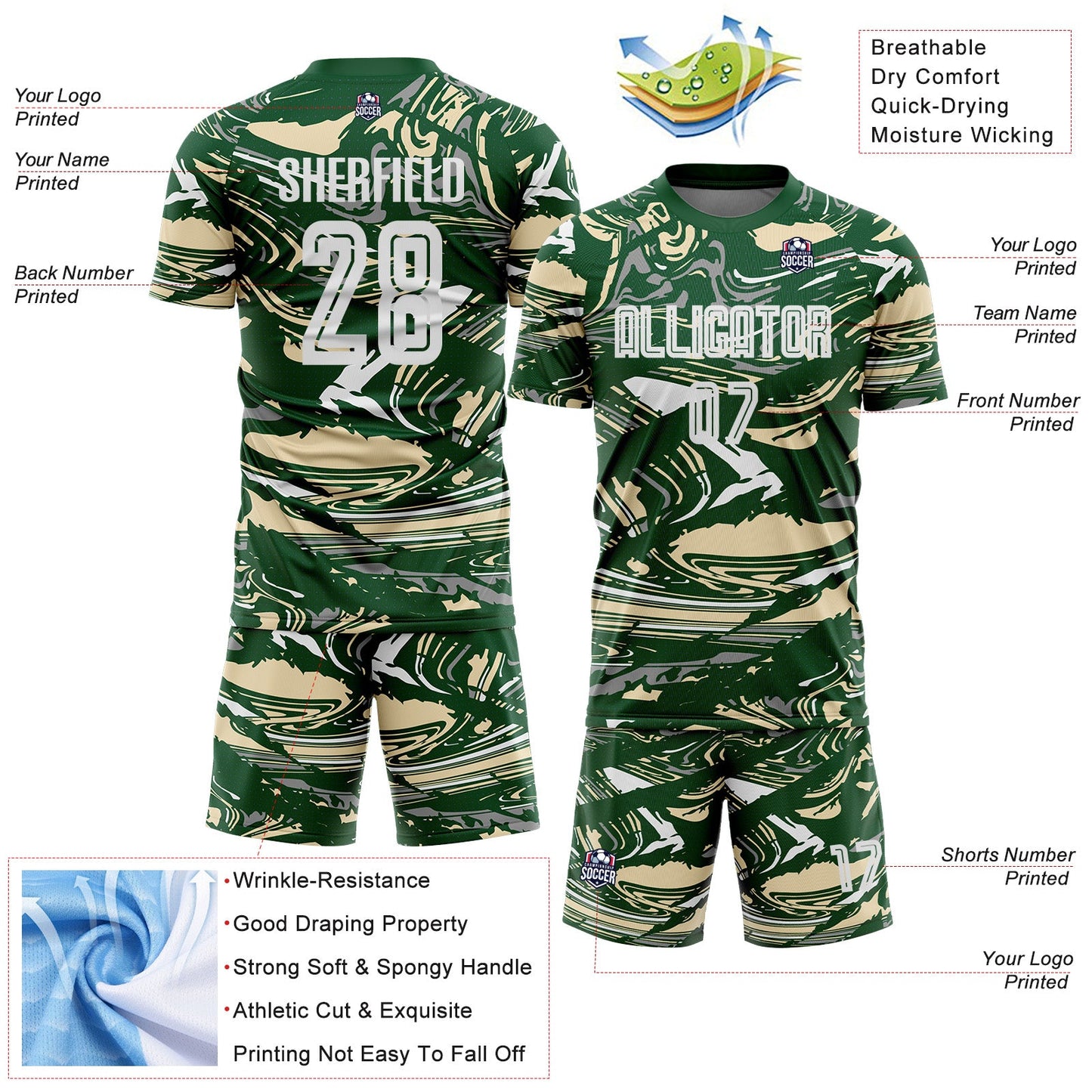 Custom Figure White Green-Cream Fluid Art Splash Sublimation Soccer Uniform Jersey Limited