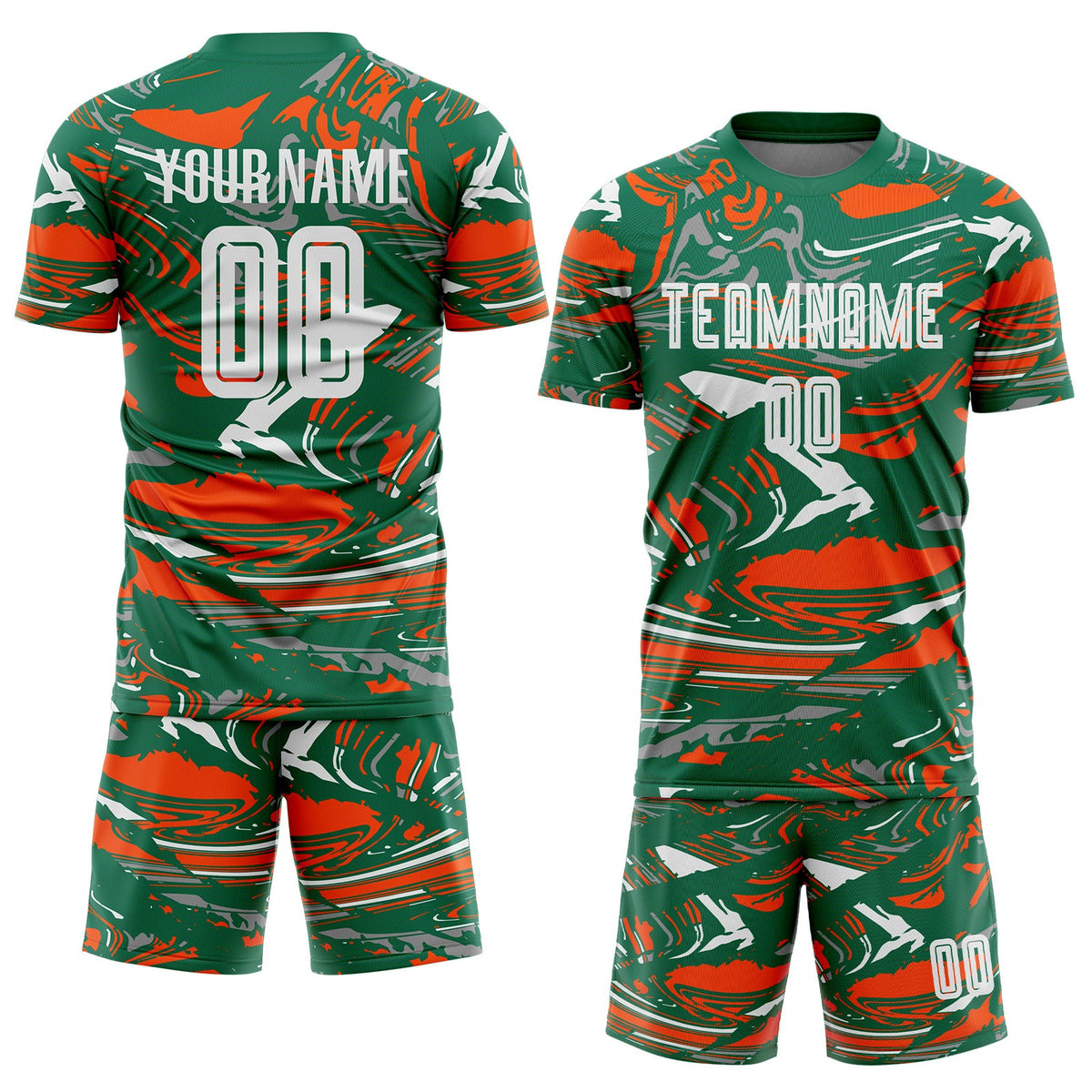 Custom Figure White Kelly Green-Orang Fluid Art Splash Sublimation Soccer Uniform Jersey Limited