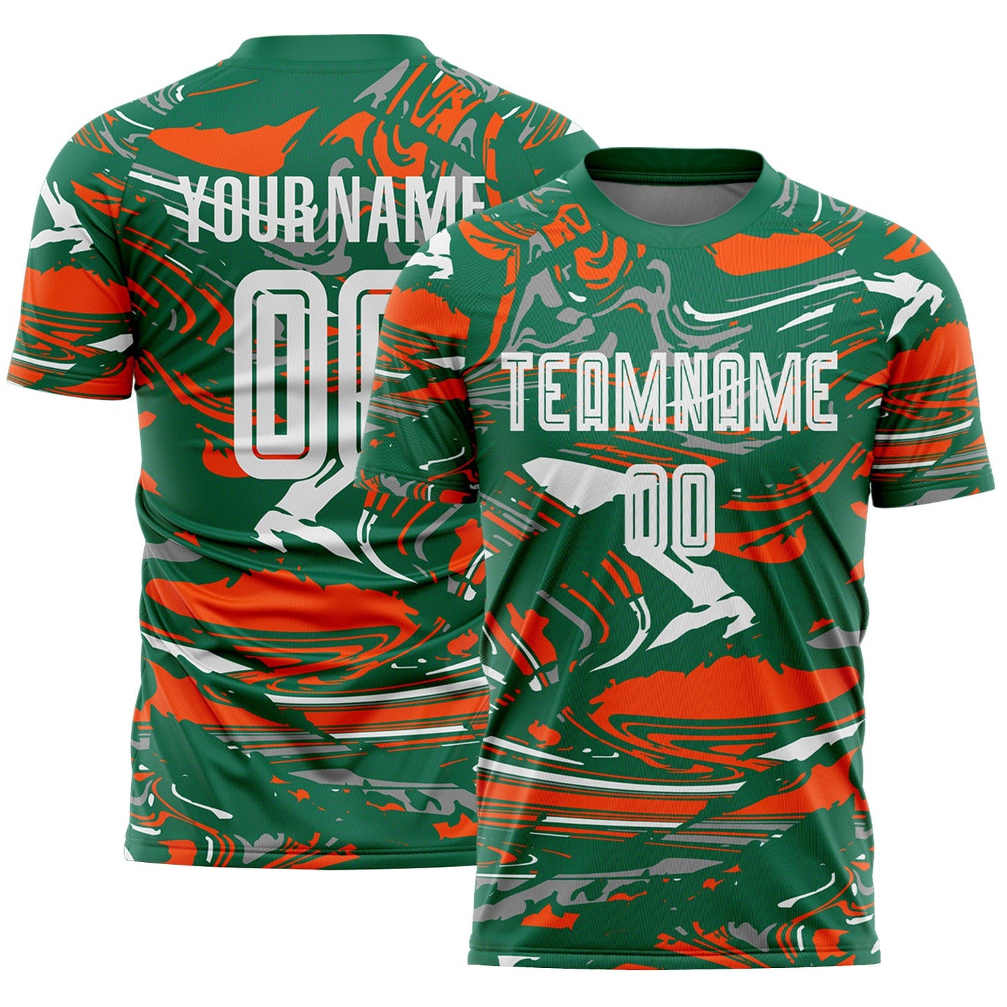 Custom Figure White Kelly Green-Orang Fluid Art Splash Sublimation Soccer Uniform Jersey