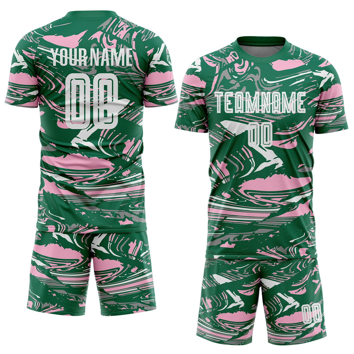 Custom Figure White Kelly Green-Light Pink Fluid Art Splash Sublimation Soccer Uniform Jersey Limited