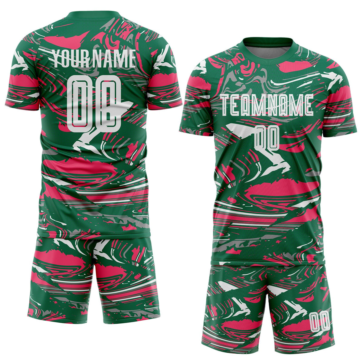 Custom Figure White Kelly Green-Neon Pink Fluid Art Splash Sublimation Soccer Uniform Jersey Limited