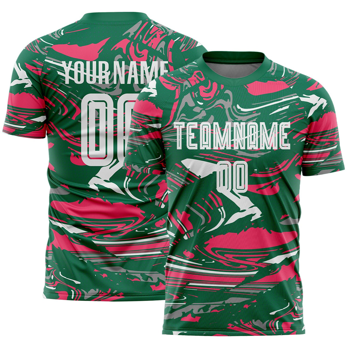 Custom Figure White Kelly Green-Neon Pink Fluid Art Splash Sublimation Soccer Uniform Jersey